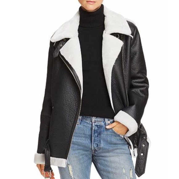 Aqua Jackets & Blazers - Aqua Faux Shearling Moto Jacket